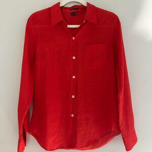 Theory Button Down Shirt Classic Ramie Long Sleeve Blouse - Medium